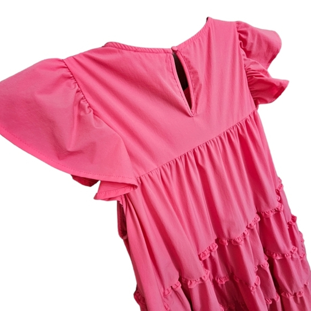 Nwot TCEC Pink Ruffle Tiered Cap Sleeve Babydoll Shift Dress w/Pockets - Picture 9 of 15